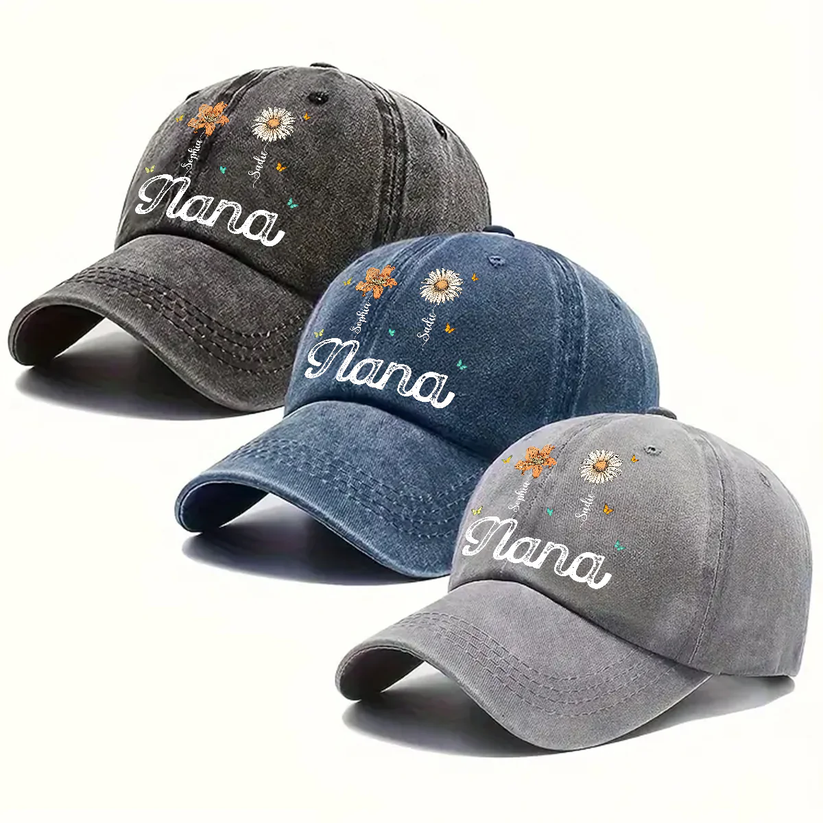 Grandma Garden - Personalized Custom Vintage Washed Denim Cap - Image 4