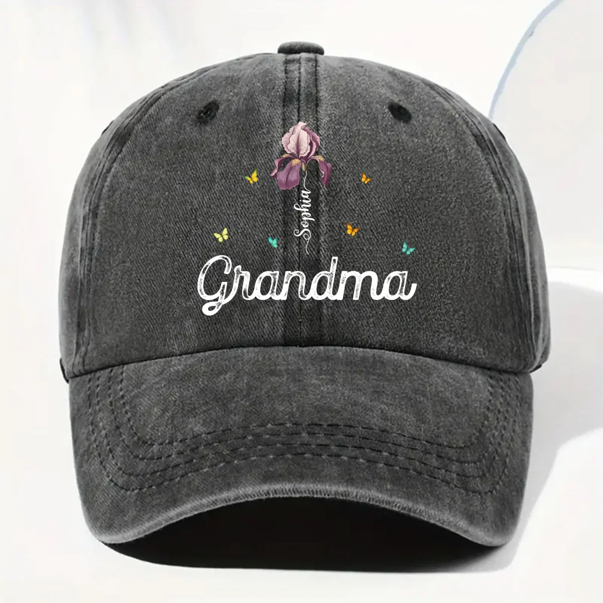 Grandma Garden - Personalized Custom Vintage Washed Denim Cap - Image 7