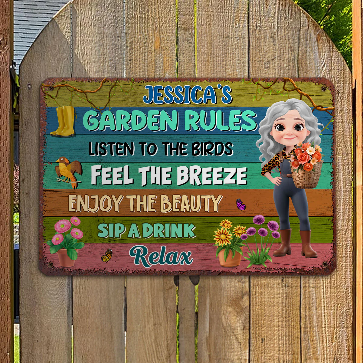 Grandma Garden Rules - Personalized Custom Metal Sign - Image 2