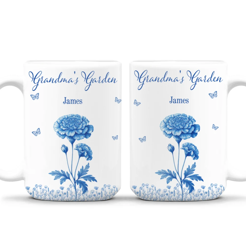 Grandma Garden Toile Flowers - Personalized Custom Coffee Mug - Image 11