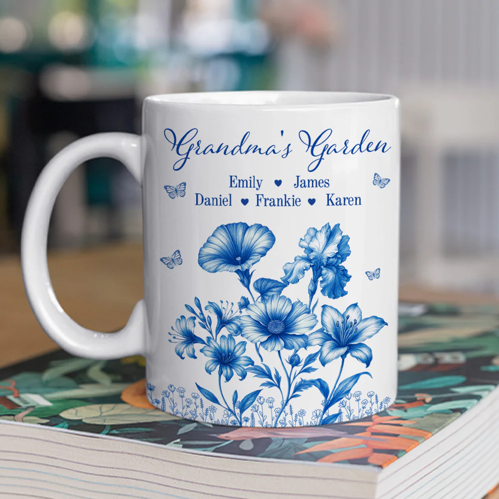 Grandma Garden Toile Flowers - Personalized Custom Coffee Mug - Image 2
