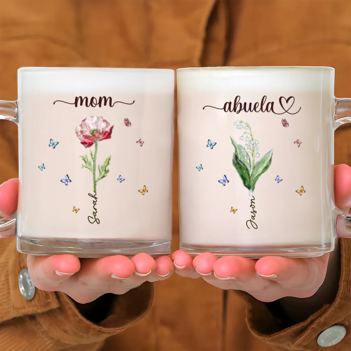 Grandma Glass Flower - Personalized Custom Glass Mug - Image 6