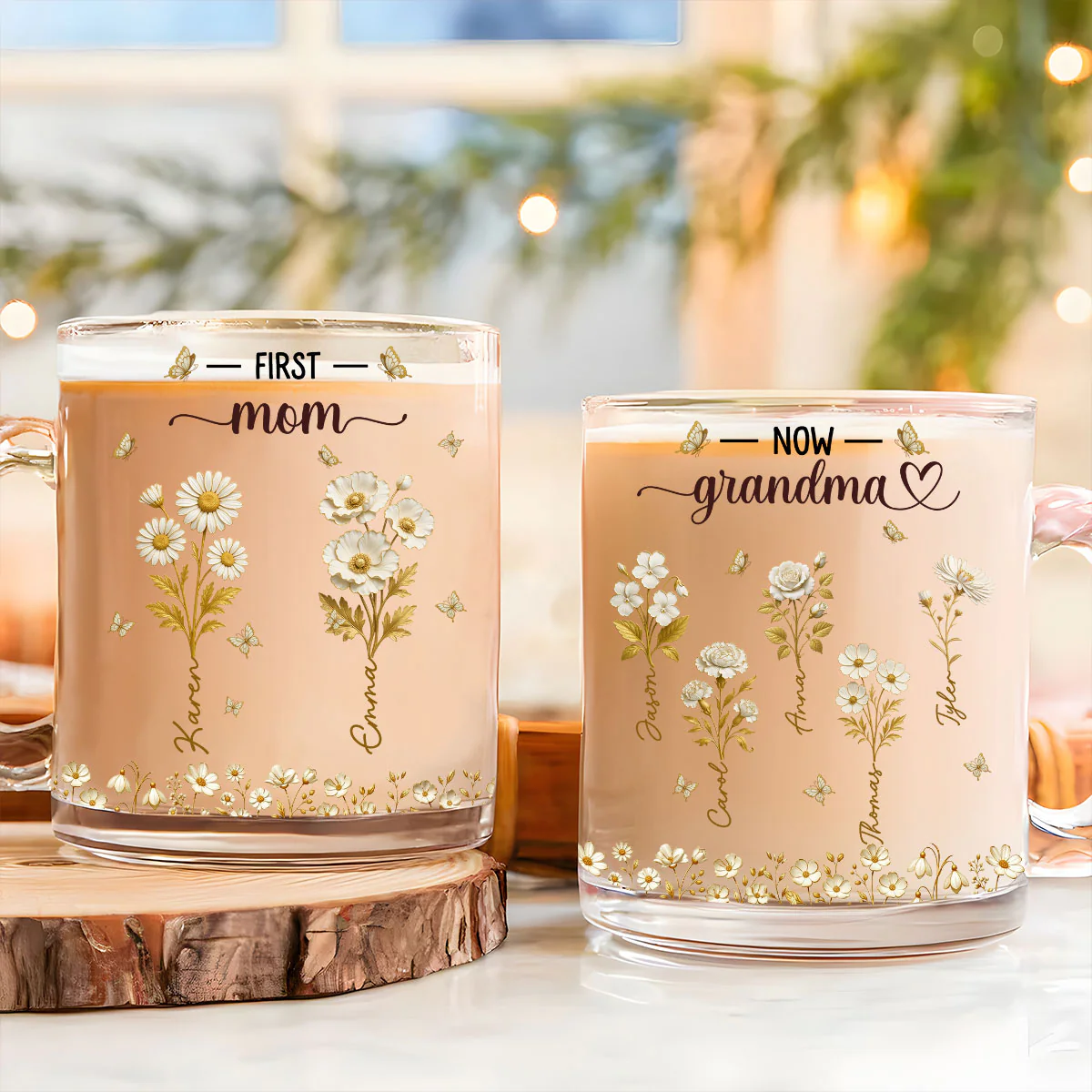Grandma Gold Flower - Personalized Custom Glass Mug - Image 2
