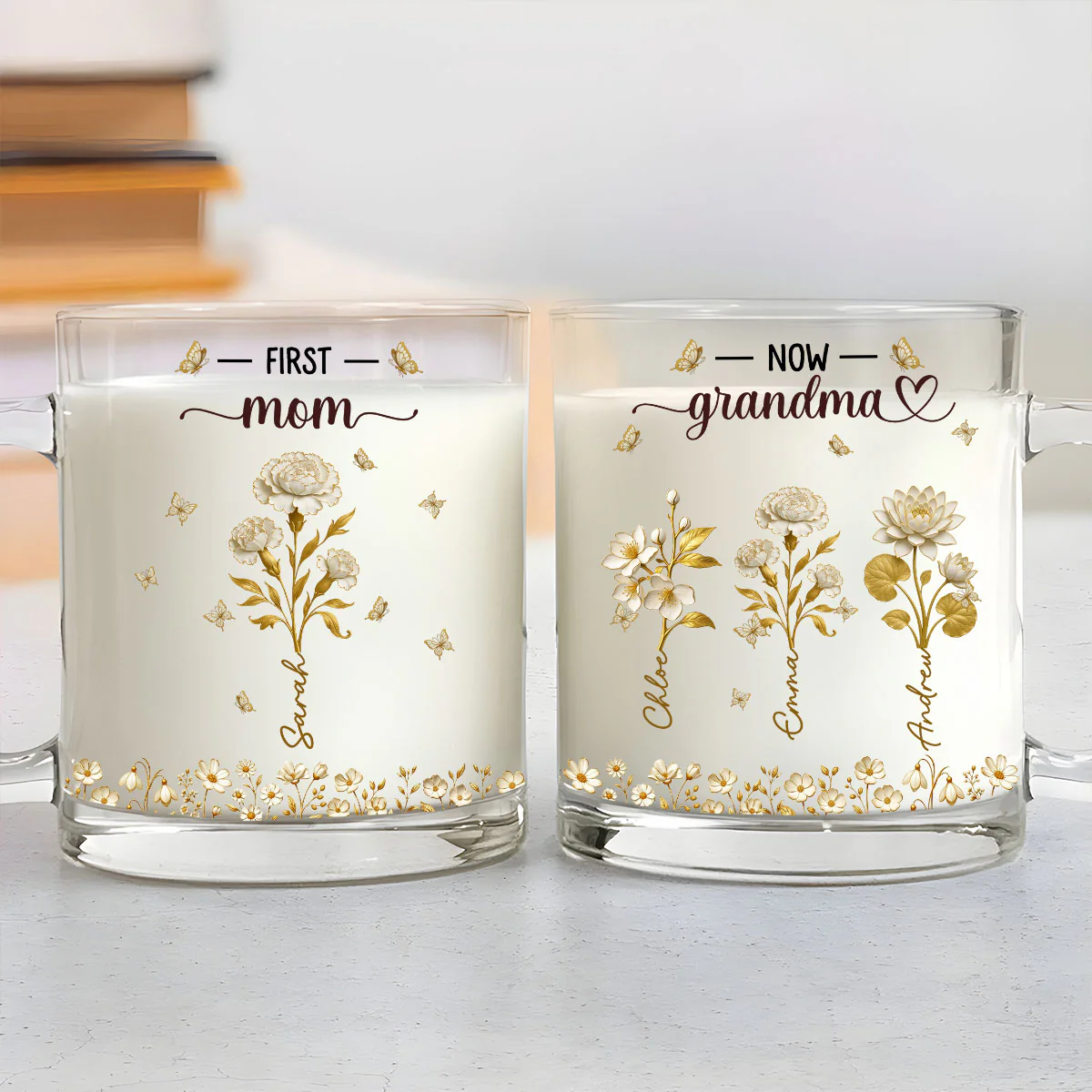 Grandma Gold Flower - Personalized Custom Glass Mug - Image 3