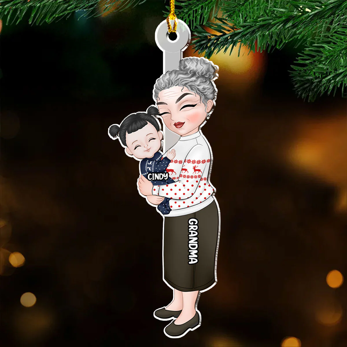 Grandma & Grandkid Hugging Christmas Gift - Personalized Custom Acrylic Ornament - Image 4