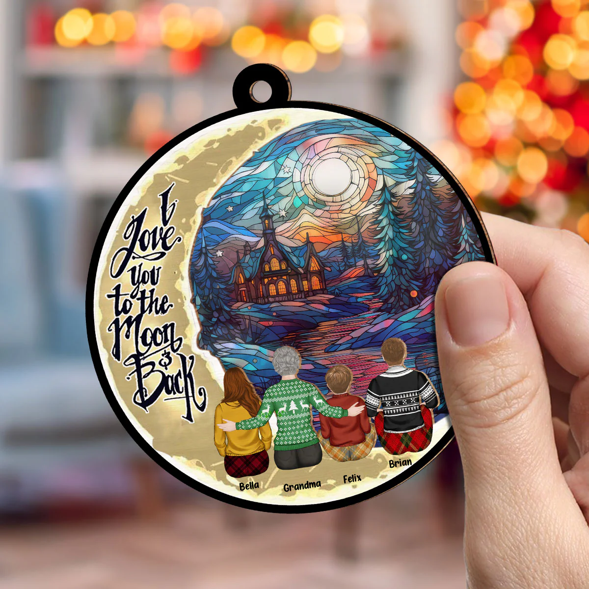 Grandma Grandkid To The Moon - Personalized Custom Suncatcher Ornament - Image 4