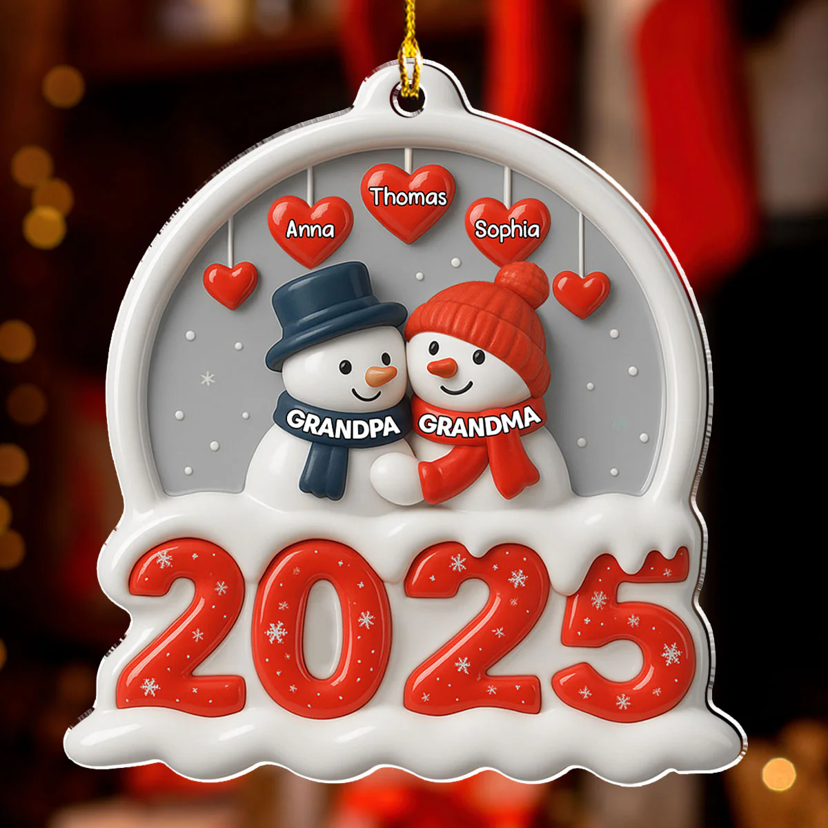 Grandma Grandpa And Grandkids Christmas - Personalized Custom Acrylic Ornament - Image 3