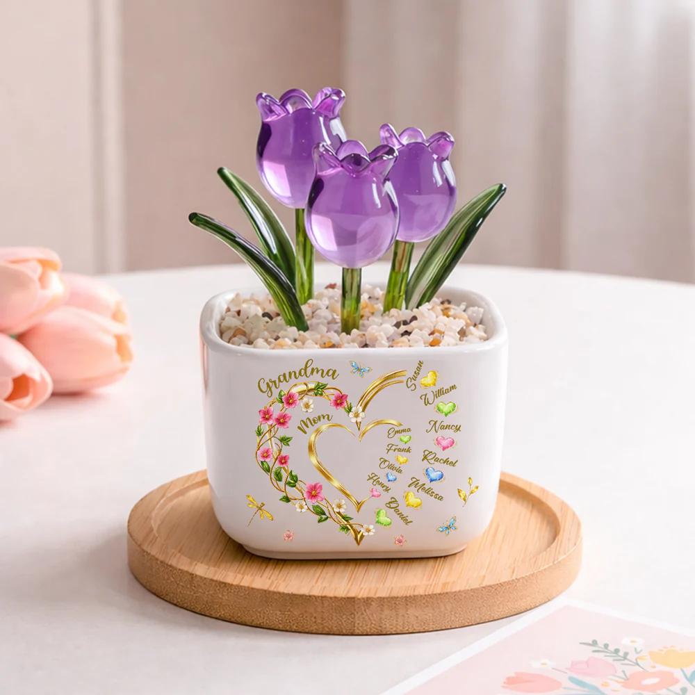 Grandma Heart Keepsake - Personalized Custom Glass Everlasting Tulips