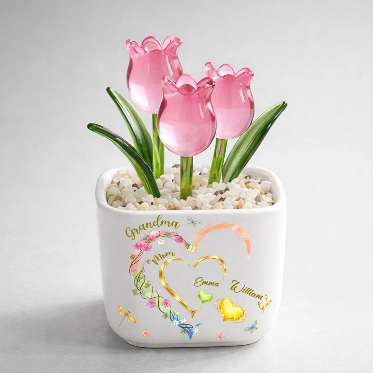 Grandma Heart Keepsake - Personalized Custom Glass Everlasting Tulips - Image 10