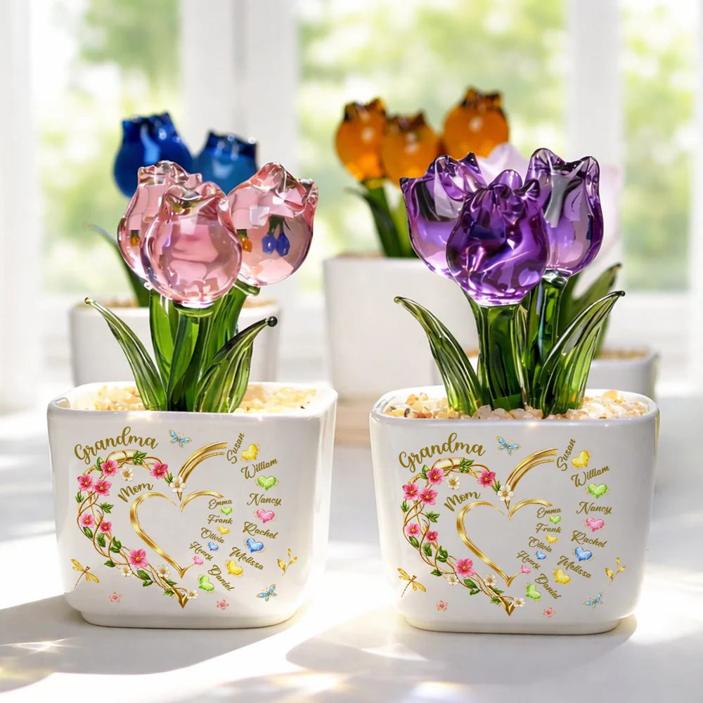 Grandma Heart Keepsake - Personalized Custom Glass Everlasting Tulips - Image 2
