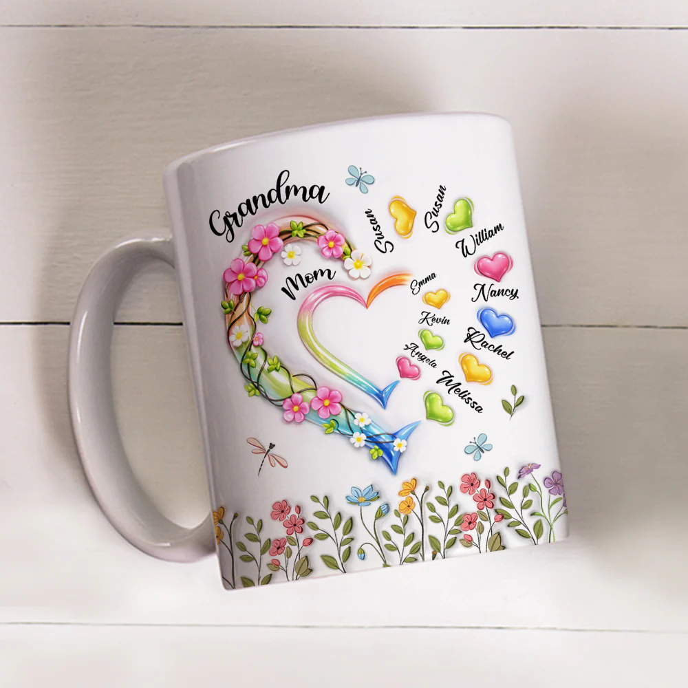 Grandma Heart - Personalized Custom 3D Inflated Effect Coffee Mug - Image 3