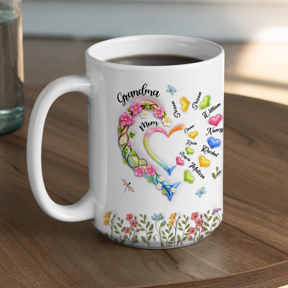 Grandma Heart - Personalized Custom 3D Inflated Effect Coffee Mug - Image 5