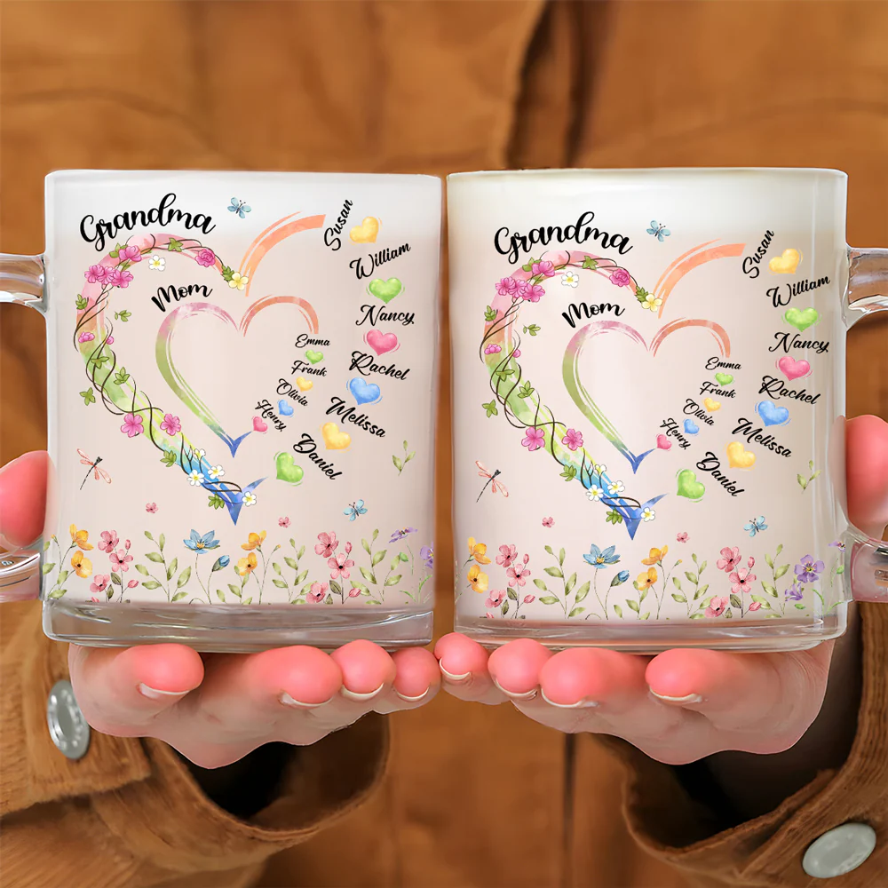 Grandma Heart - Personalized Custom Glass Mug - Image 4