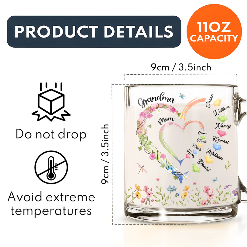 Grandma Heart - Personalized Custom Glass Mug - Image 5