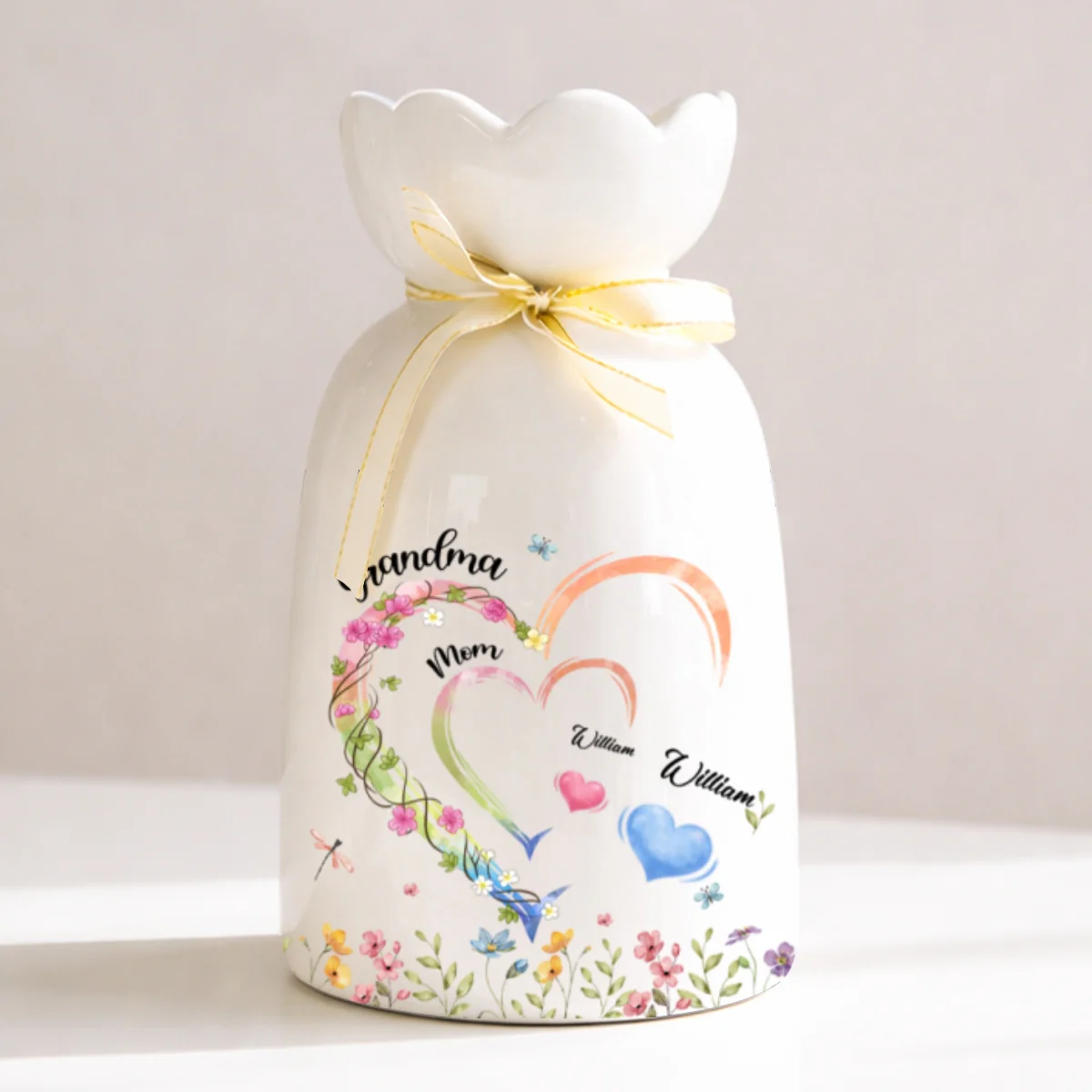 Grandma Heart - Personalized Custom Ribbon Tie Flower Vase - Image 6