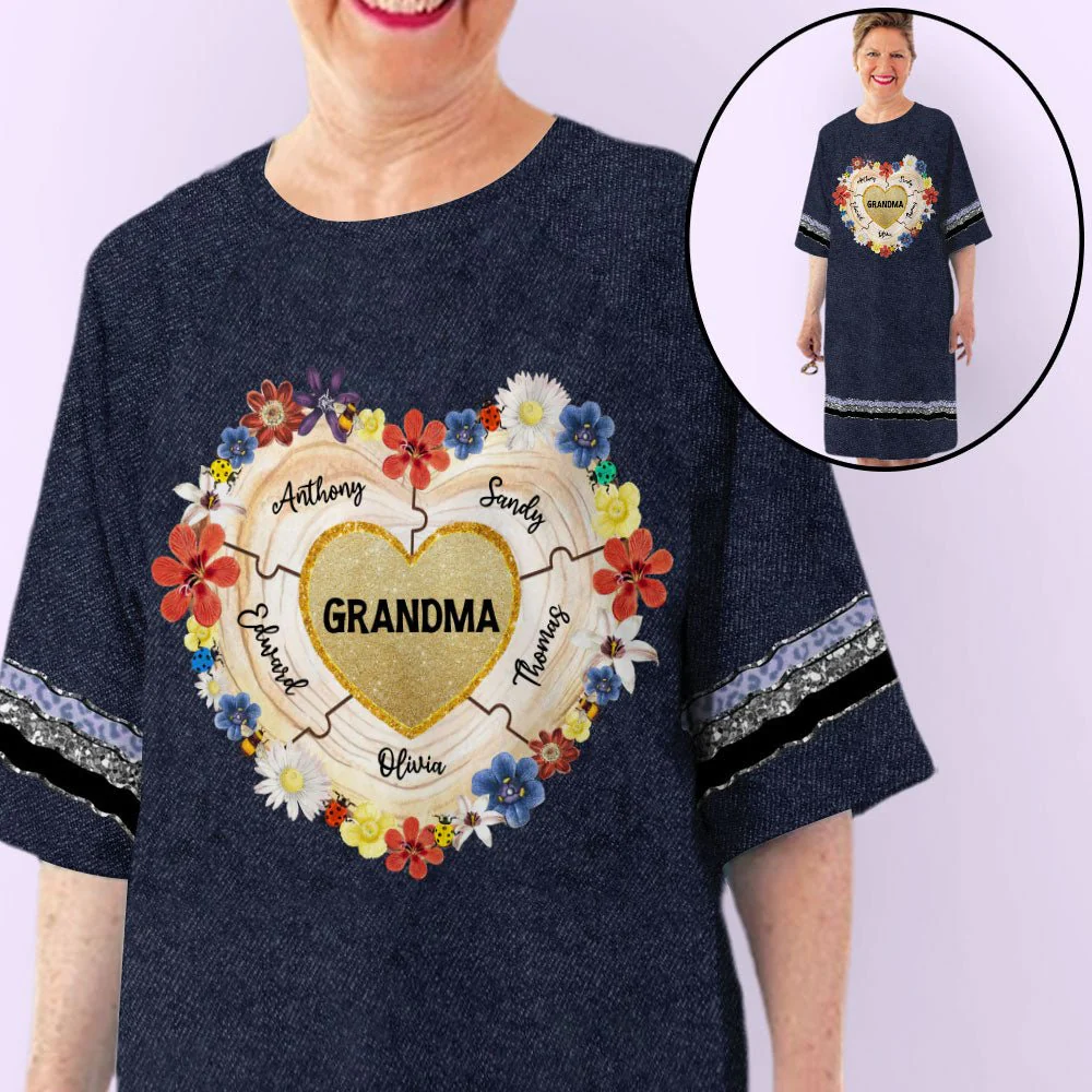Grandma Heart Puzzle - Personalized Custom 3/4 Sleeve Dress - Image 2