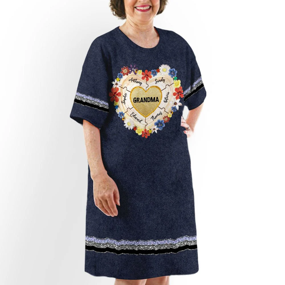 Grandma Heart Puzzle - Personalized Custom 3/4 Sleeve Dress - Image 3
