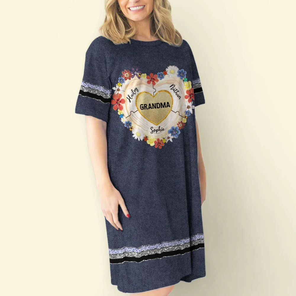 Grandma Heart Puzzle - Personalized Custom 3/4 Sleeve Dress - Image 5