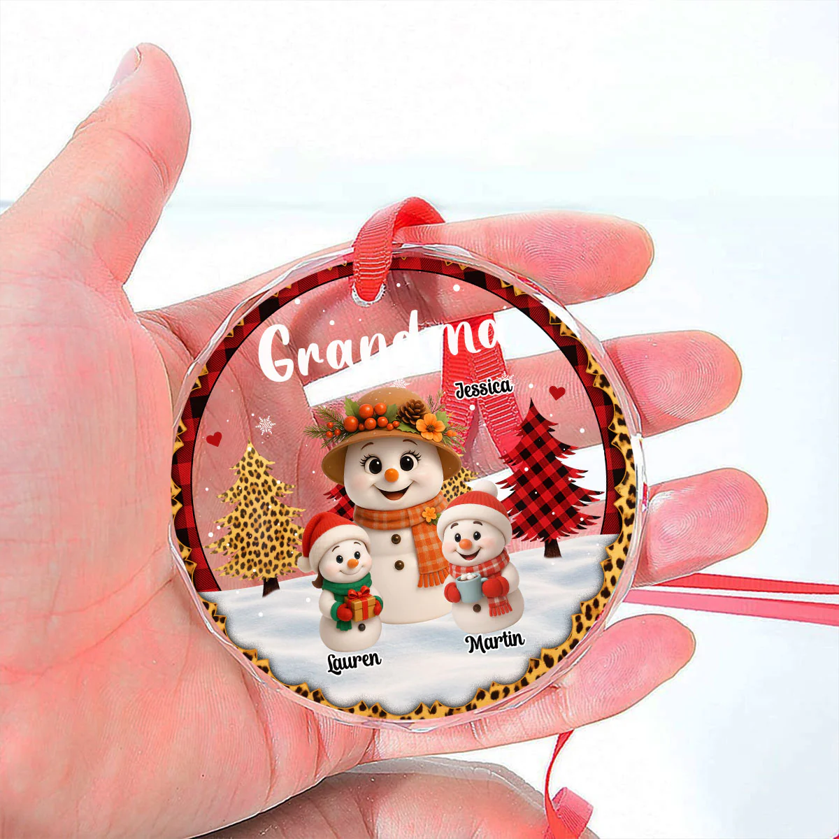 Grandma Hug Kid - Personalized Custom Glass Ornament - Image 5