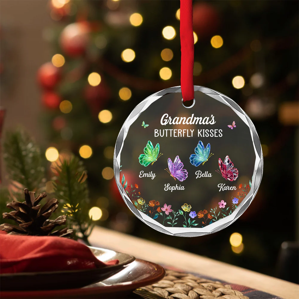 Grandma Kisses - Personalized Custom Glass Ornament - Image 4
