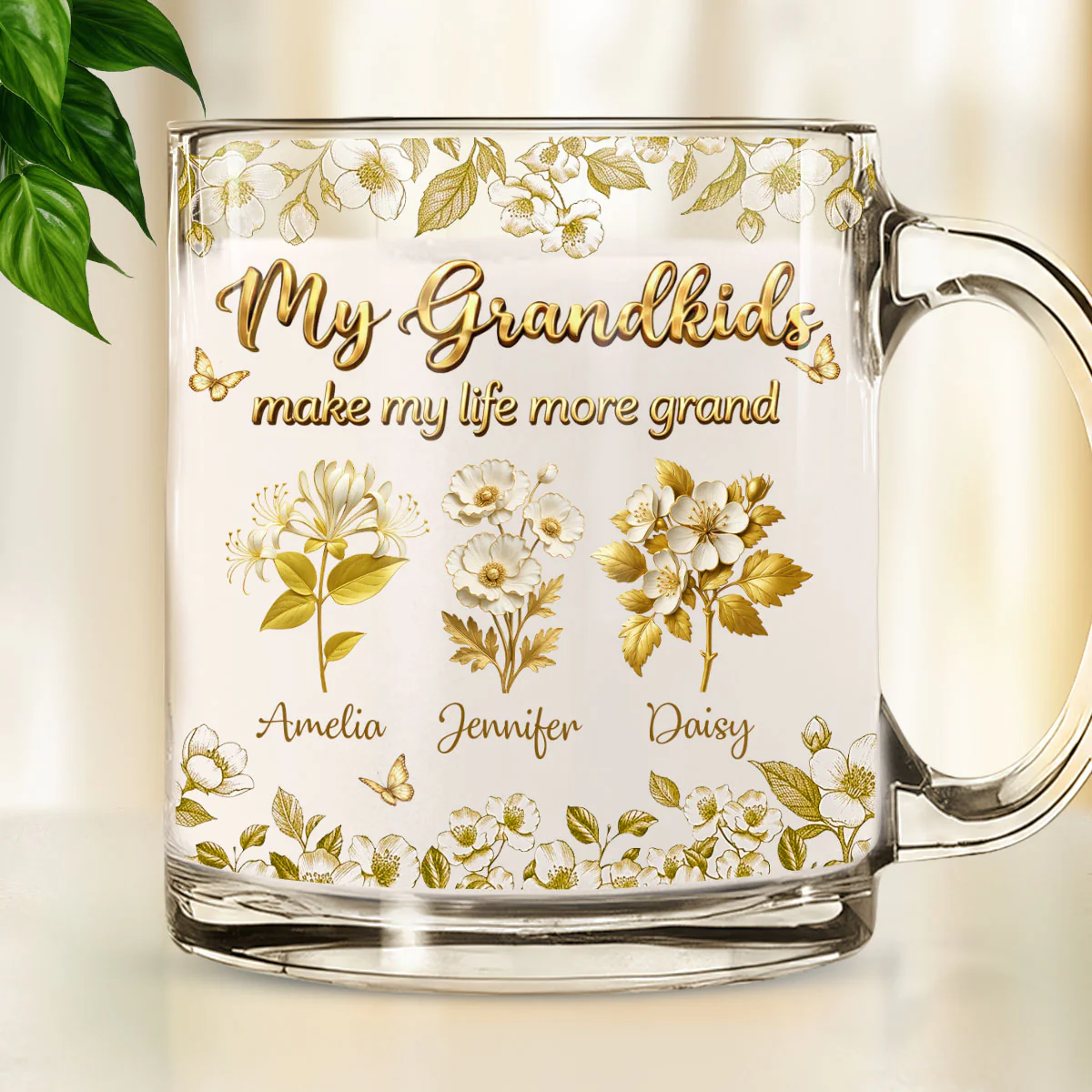 Grandma Love Birth Month Flower - Personalized Custom Glass Mug