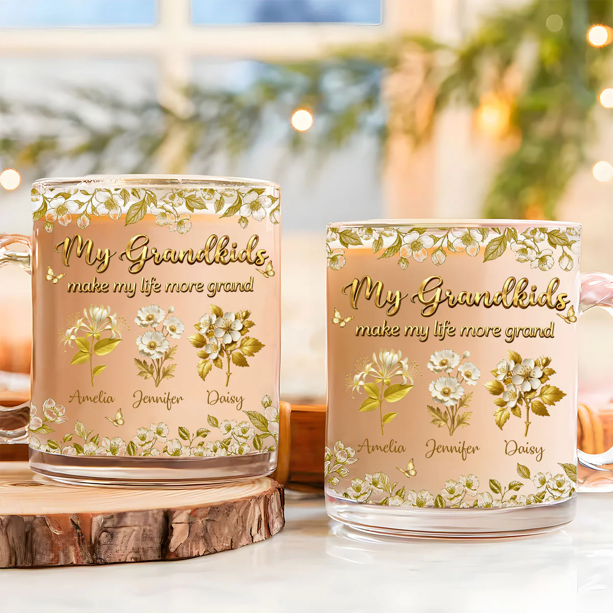 Grandma Love Birth Month Flower - Personalized Custom Glass Mug - Image 2