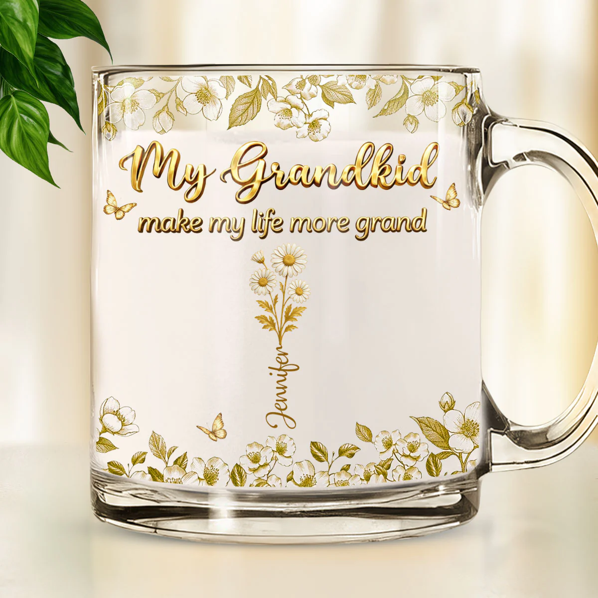 Grandma Love Birth Month Flower - Personalized Custom Glass Mug - Image 4