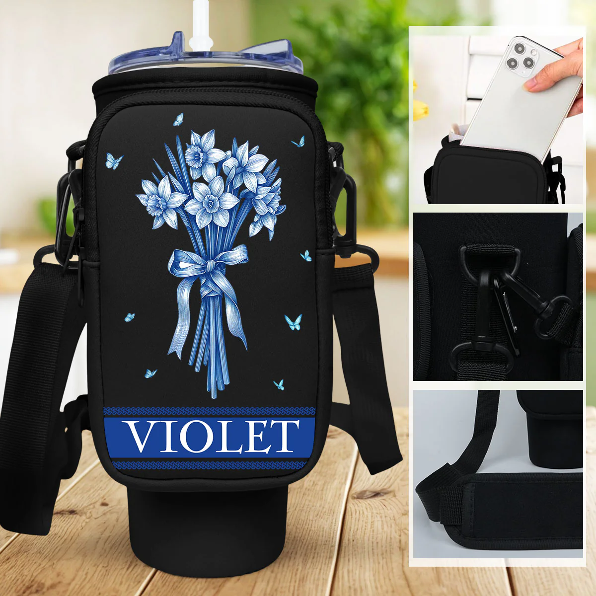 Grandma Love Grow Here - Personalized Custom Water Bottle Carrier Bag - Image 2