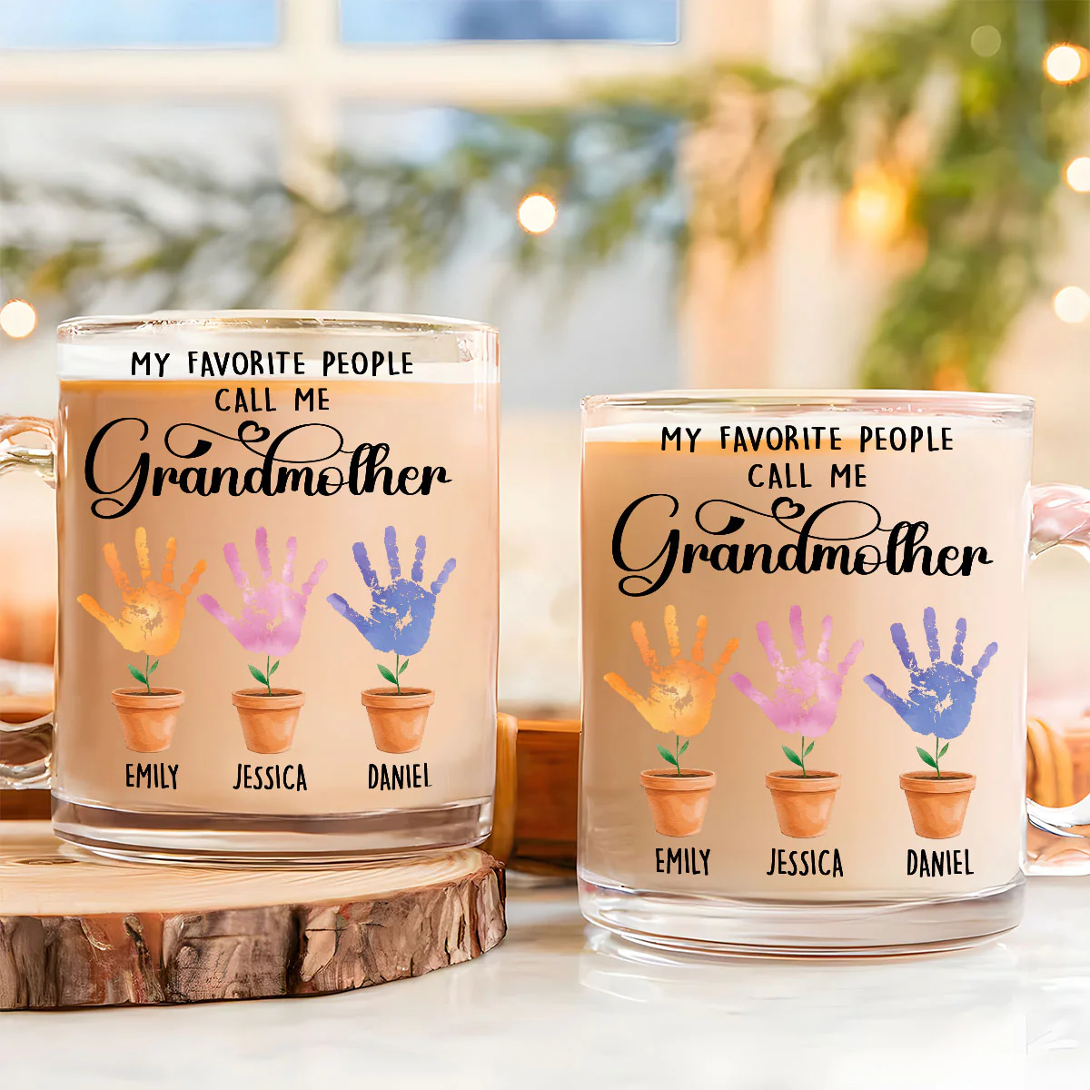 Grandma Loved By Little Hands - Personalized Custom Glass Mug - Image 2
