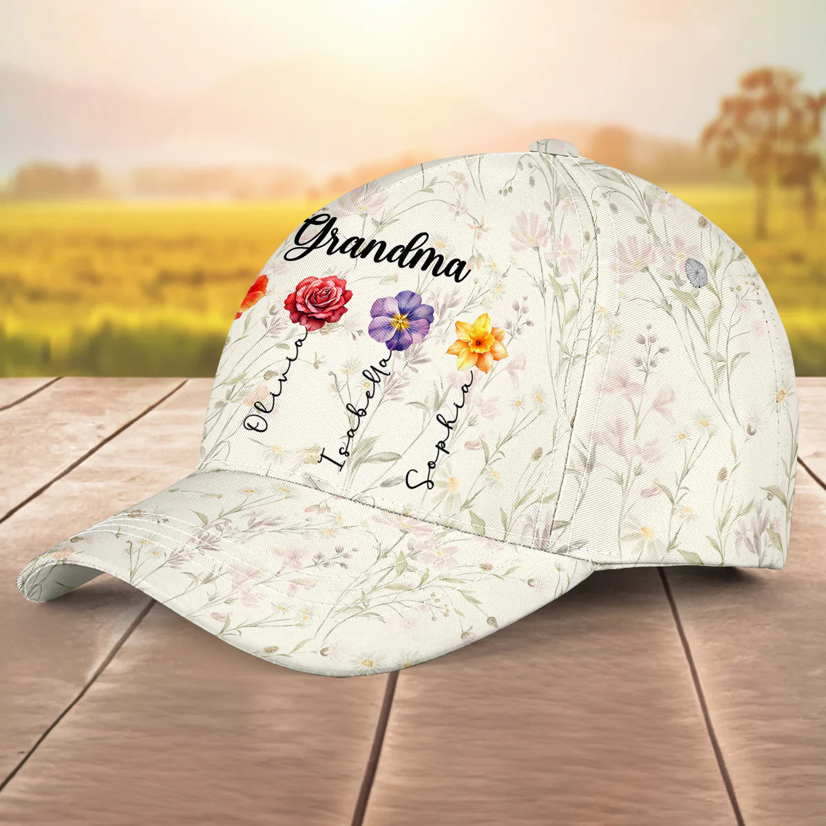 Grandma Lovely Flowers - Personalized Classic Cap - Image 3