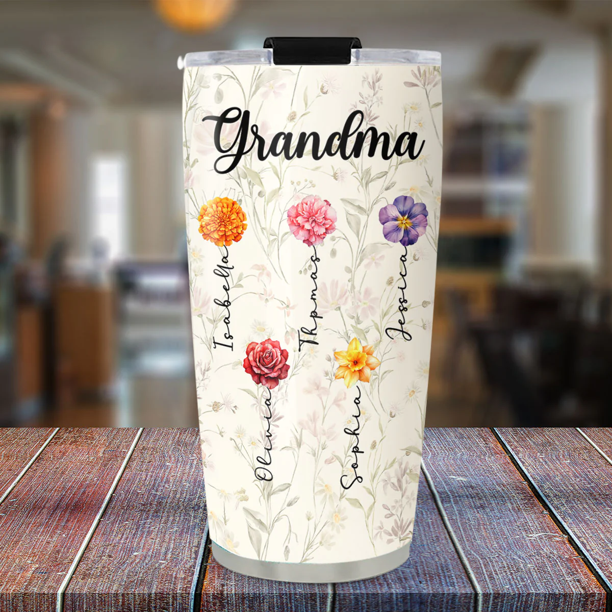 Grandma Lovely Flowers - Personalized Custom Tumbler - Image 2