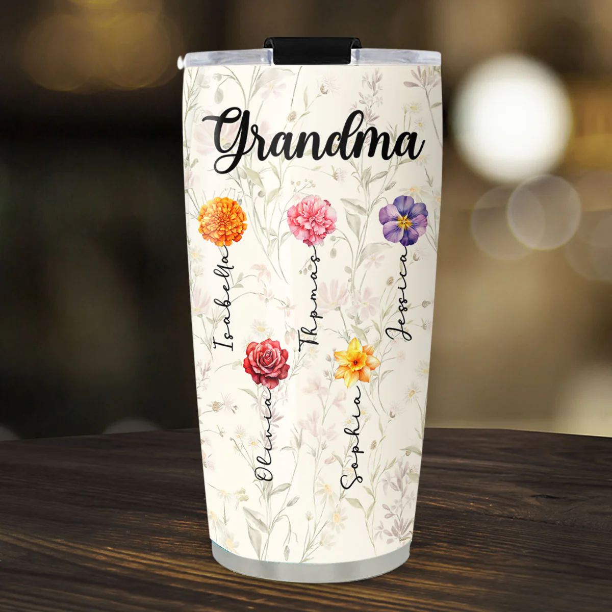 Grandma Lovely Flowers - Personalized Custom Tumbler - Image 3