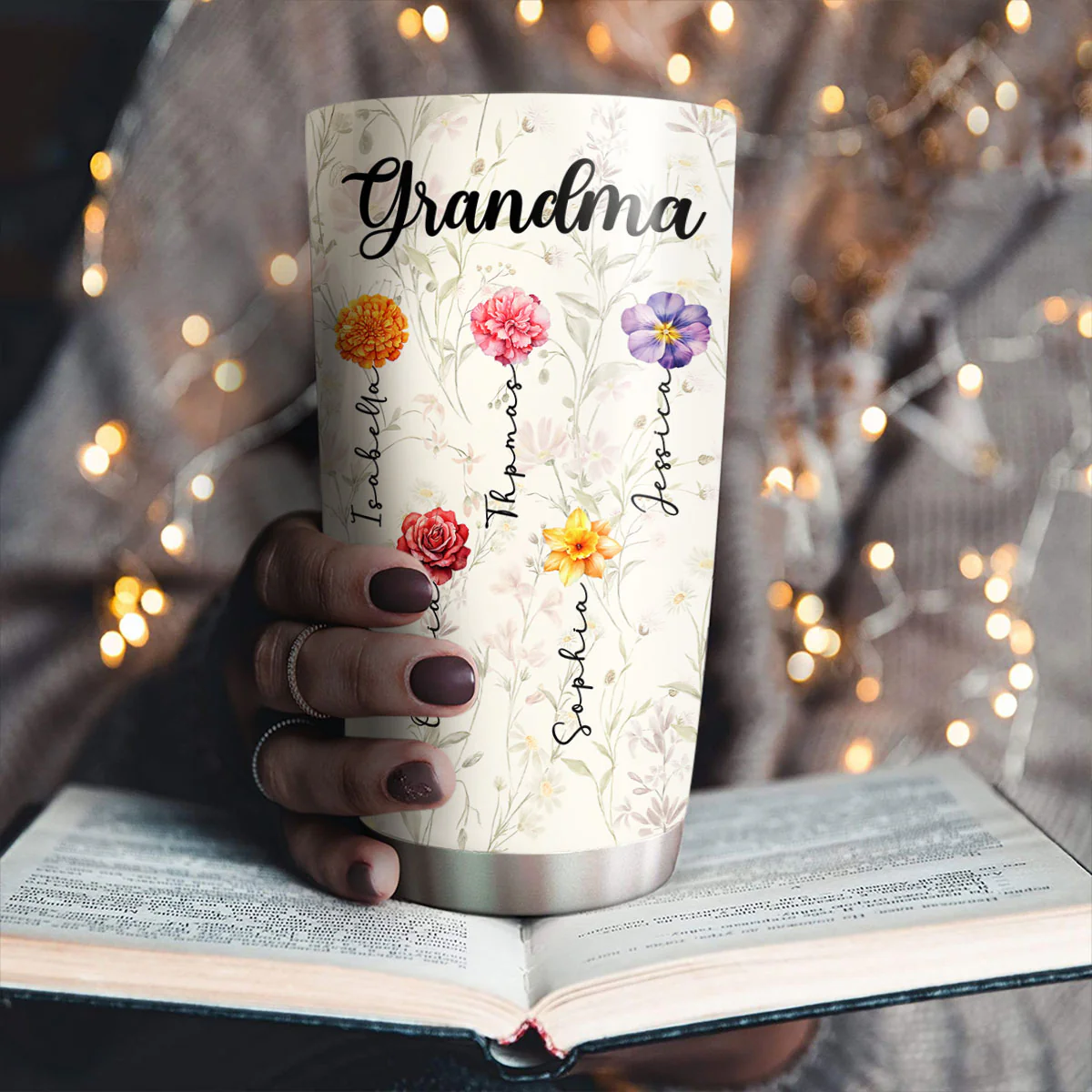 Grandma Lovely Flowers - Personalized Custom Tumbler - Image 4
