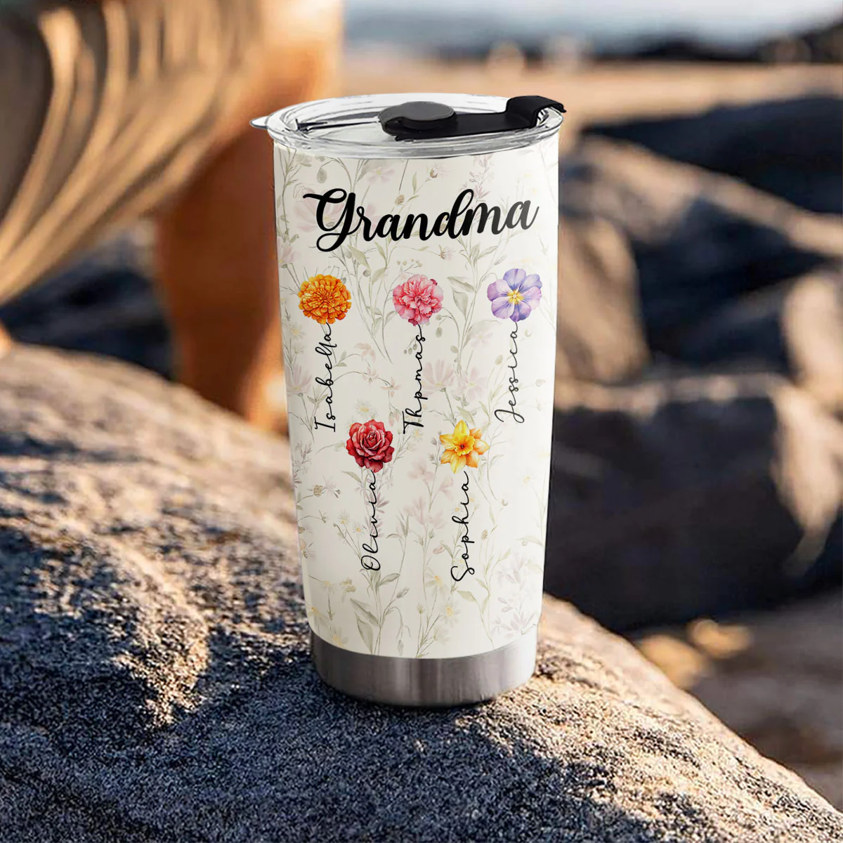 Grandma Lovely Flowers - Personalized Custom Tumbler - Image 5