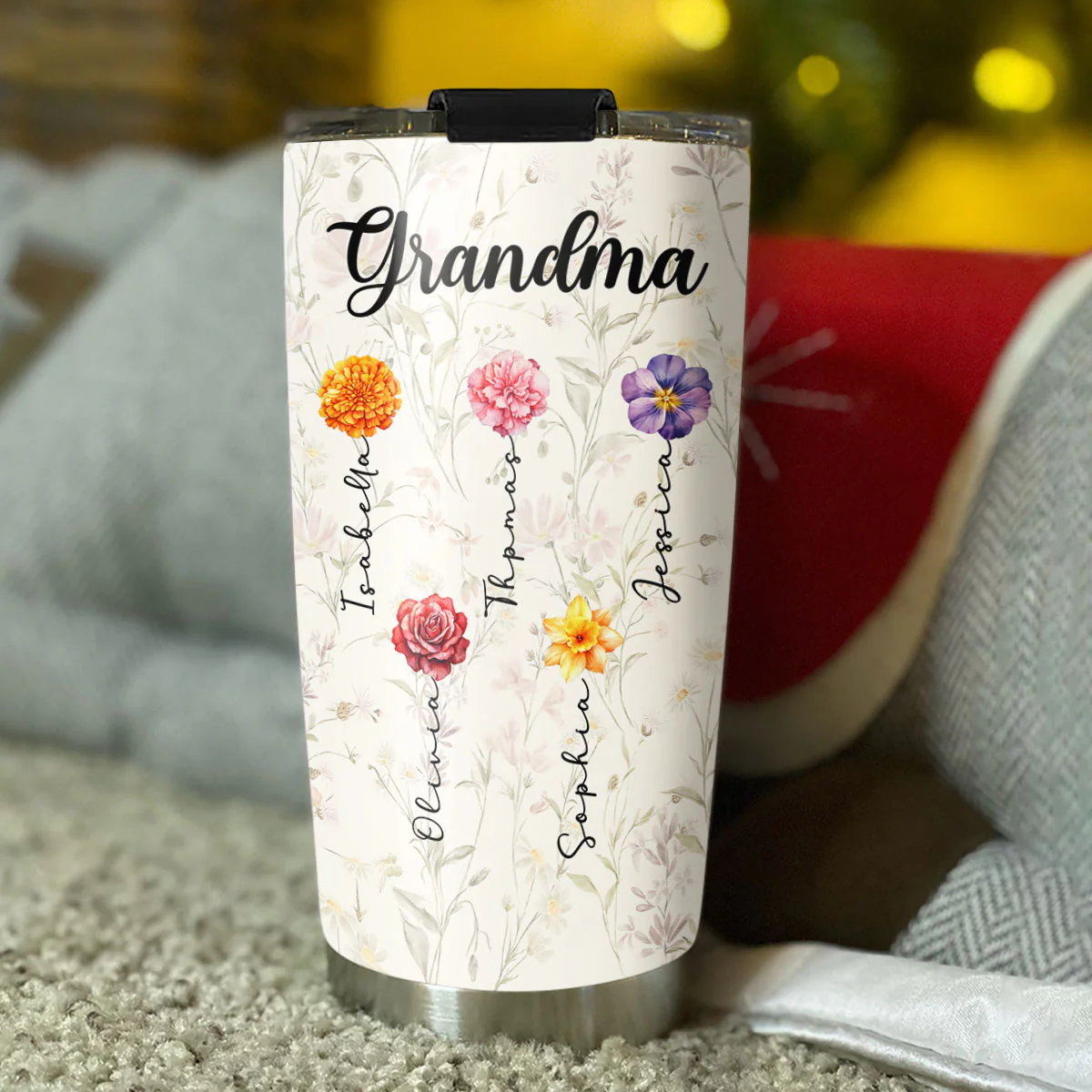 Grandma Lovely Flowers - Personalized Custom Tumbler - Image 6