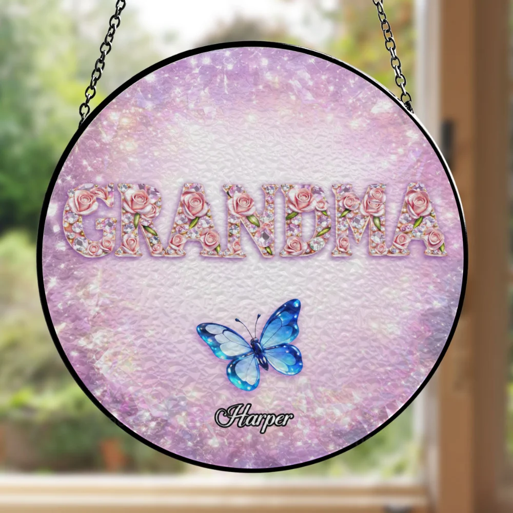 Grandma Loves Grandkids - Personalized Custom Window Hanging Suncatcher - Image 5