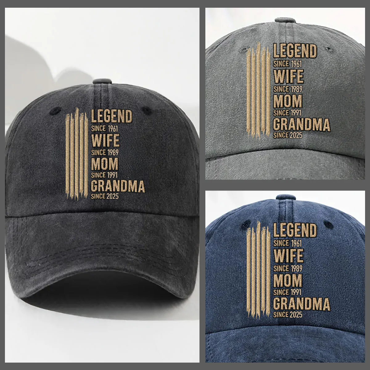 Grandma Mode On - Personalized Custom Vintage Washed Denim Cap - Image 3