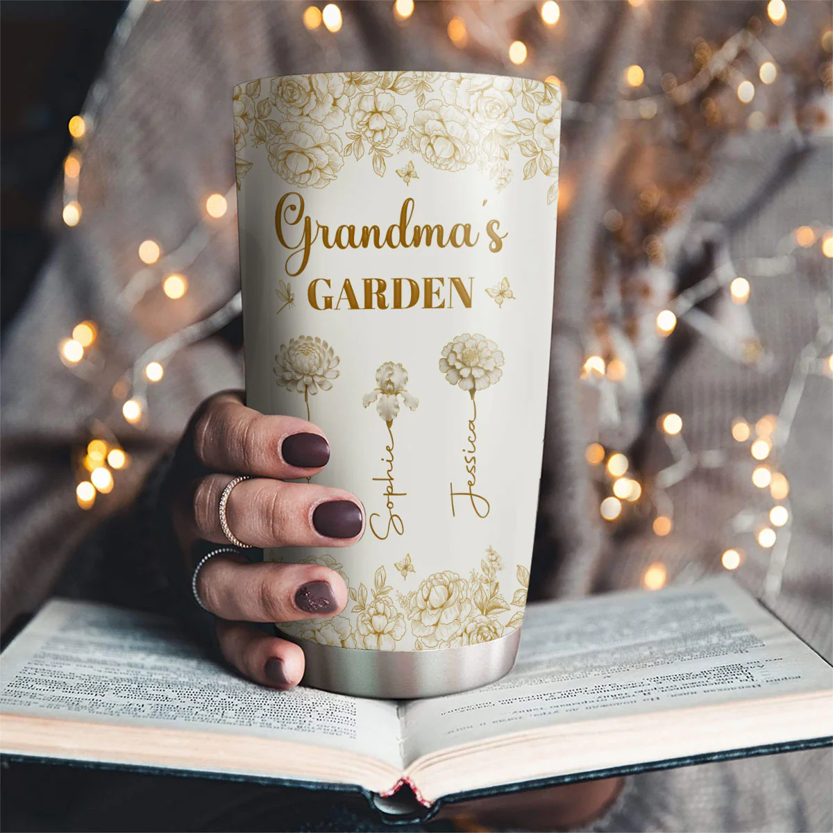 Grandma Mom Garden Of Flowers - Personalized Custom Tumbler - Image 4