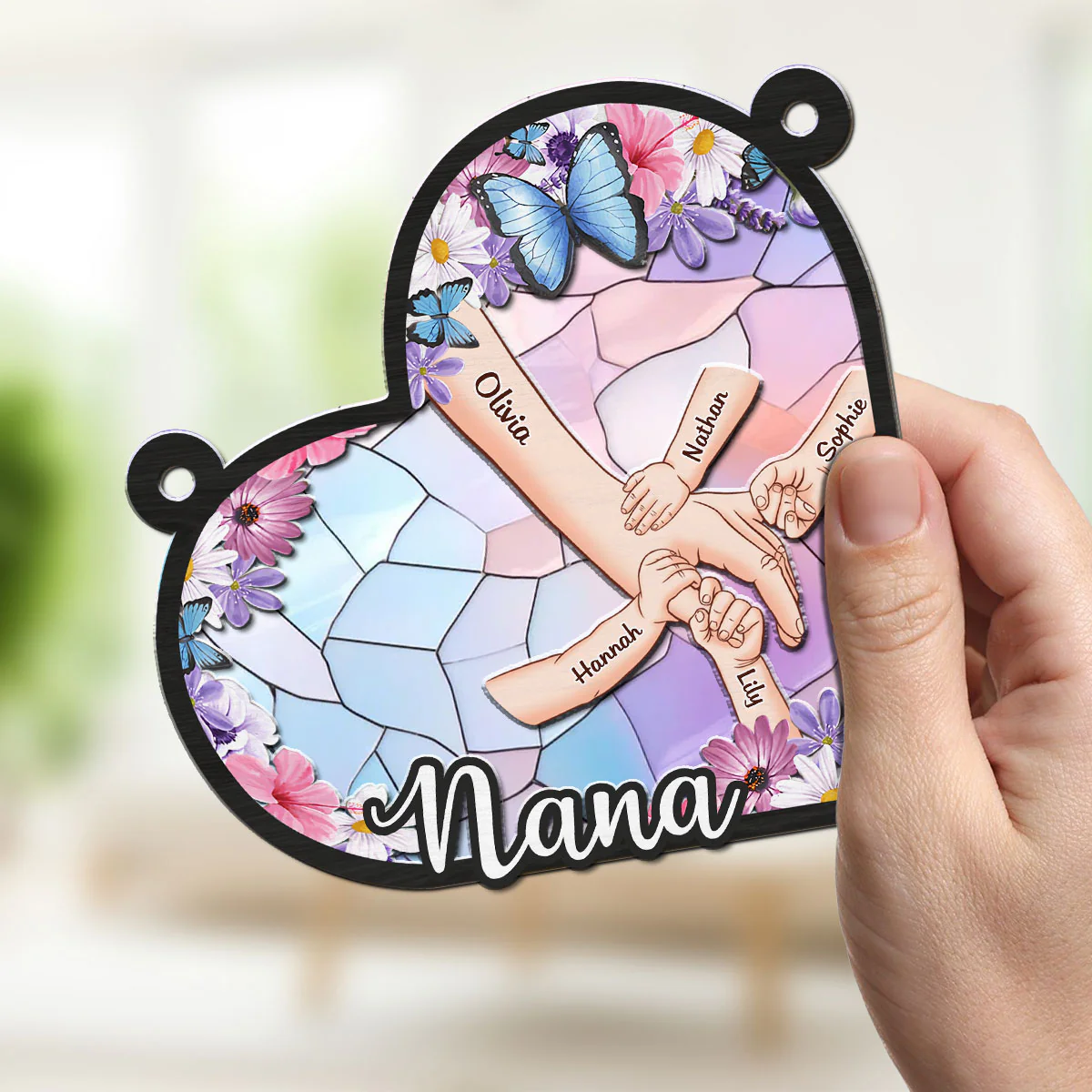 Grandma Mom Holding Hands - Personalized Custom Suncatcher - Image 3
