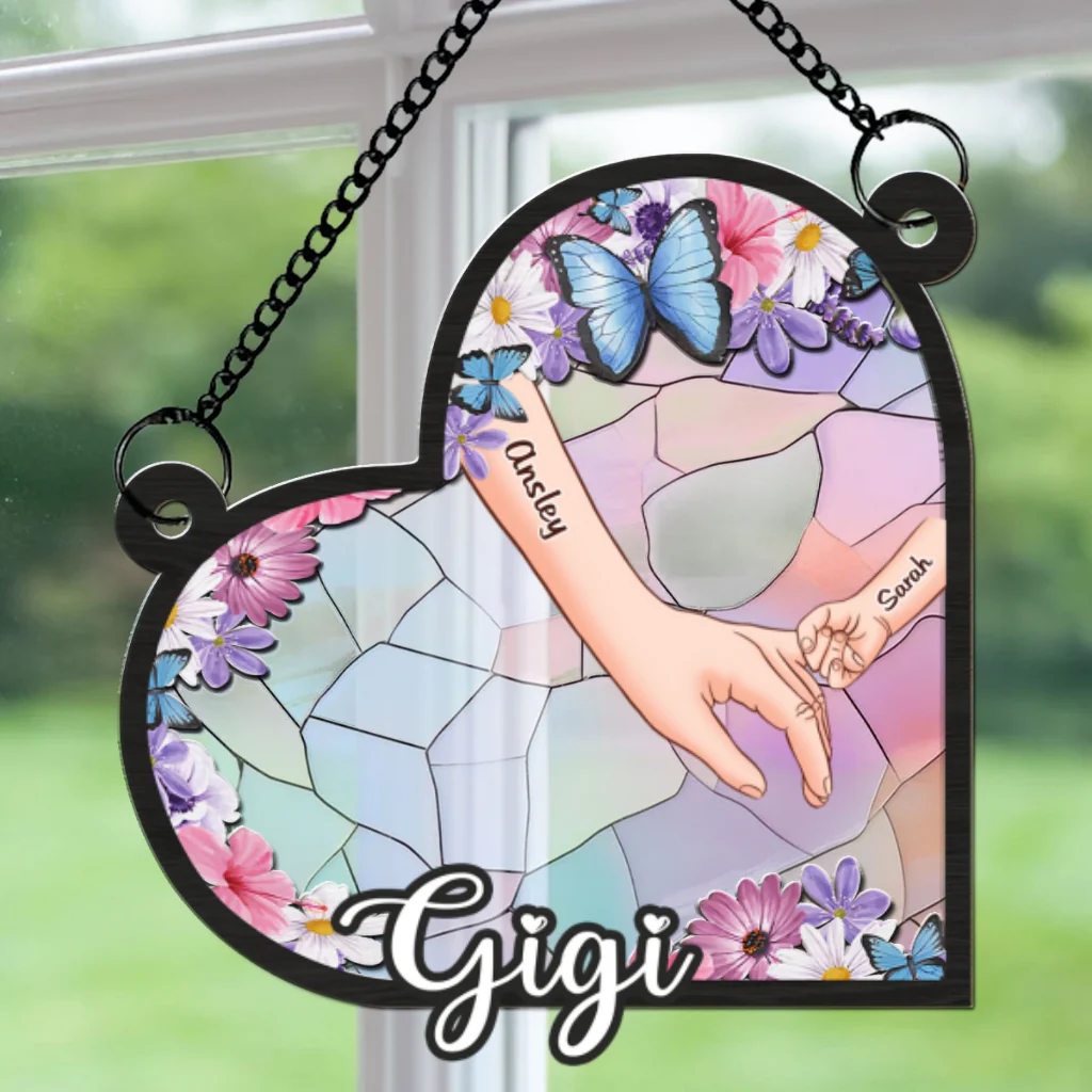Grandma Mom Holding Hands - Personalized Custom Suncatcher - Image 6