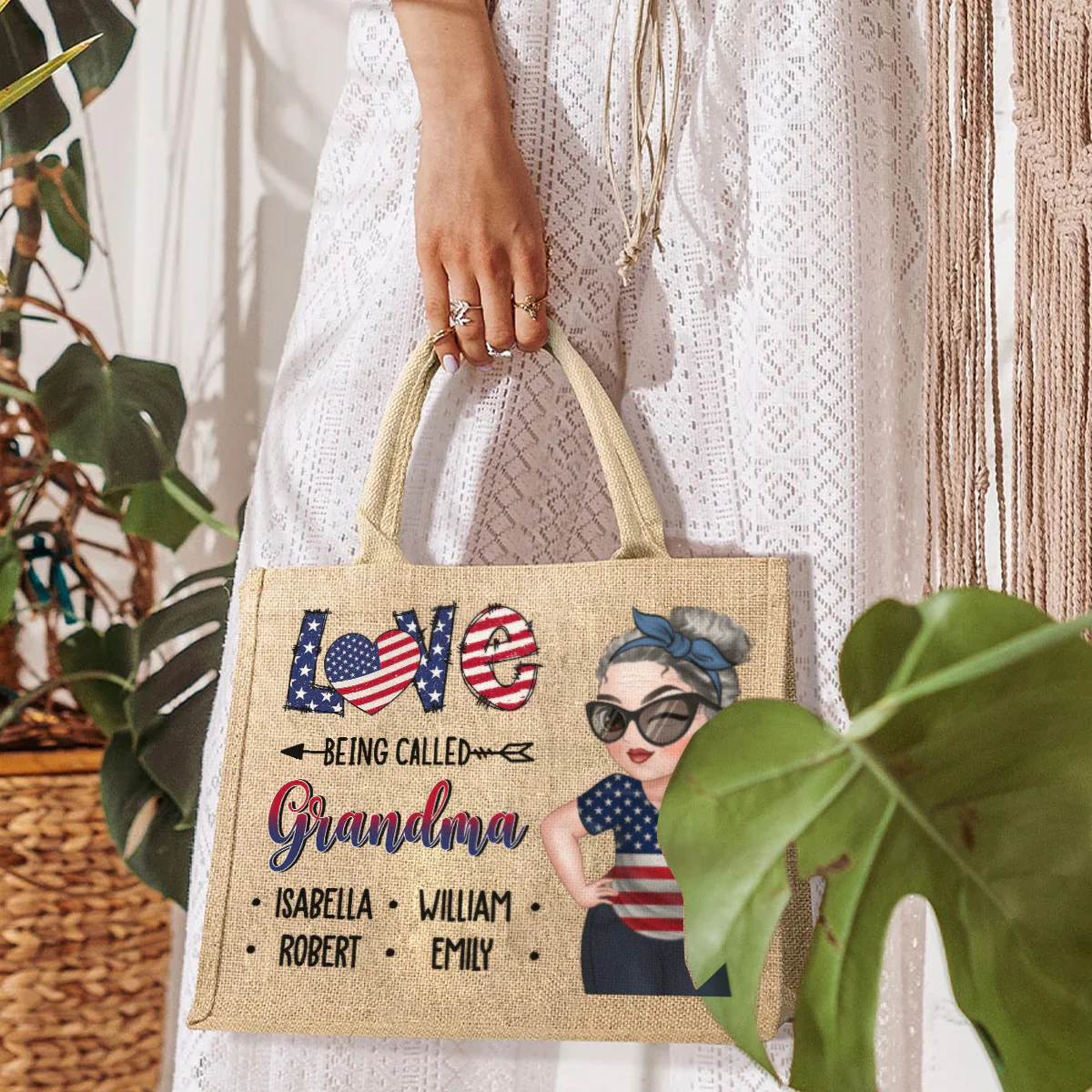 Grandma - Personalized Custom Jute Tote Bag - Image 4