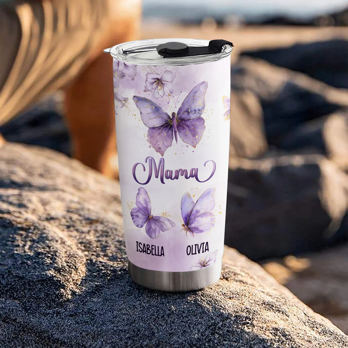 Grandma Purple Butterfly With Flower - Personalized Custom Tumbler - Image 4