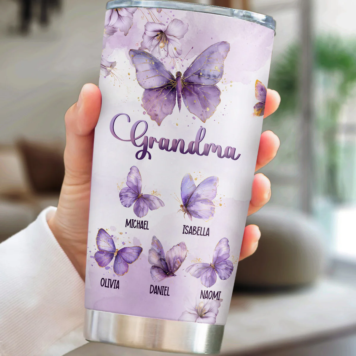 Grandma Purple Butterfly With Flower - Personalized Custom Tumbler - Image 5