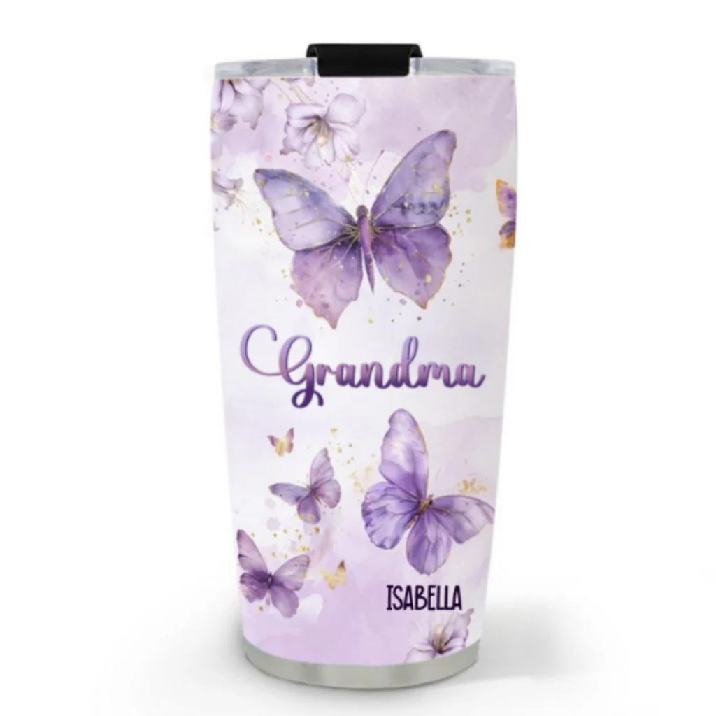 Grandma Purple Butterfly With Flower - Personalized Custom Tumbler - Image 6