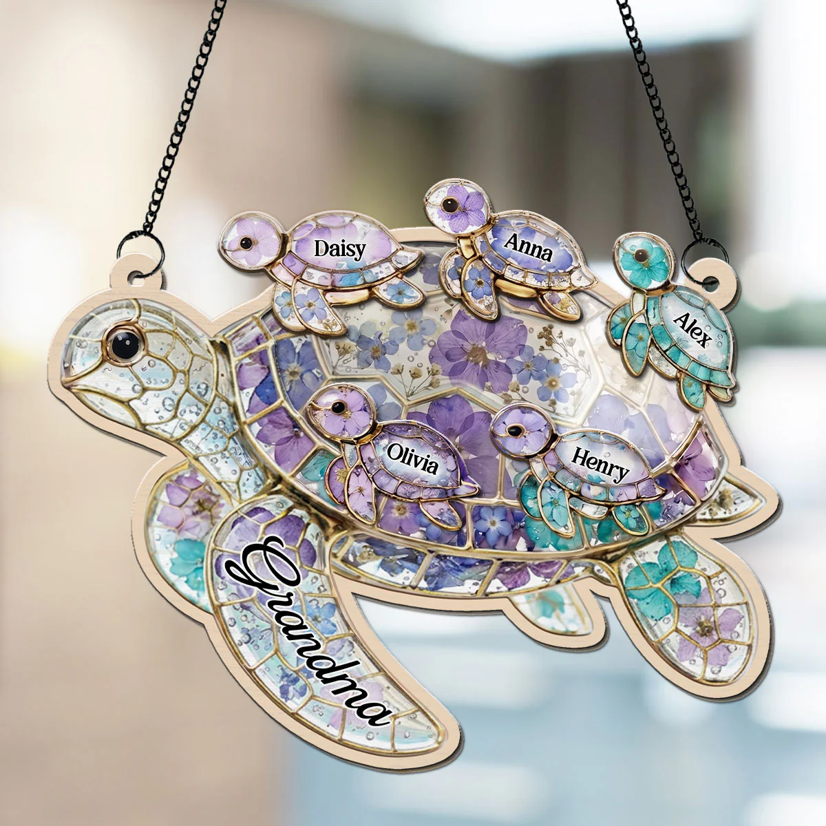 Grandma Sea Turtle - Personalized Custom 3D Effect Suncatcher - Image 3