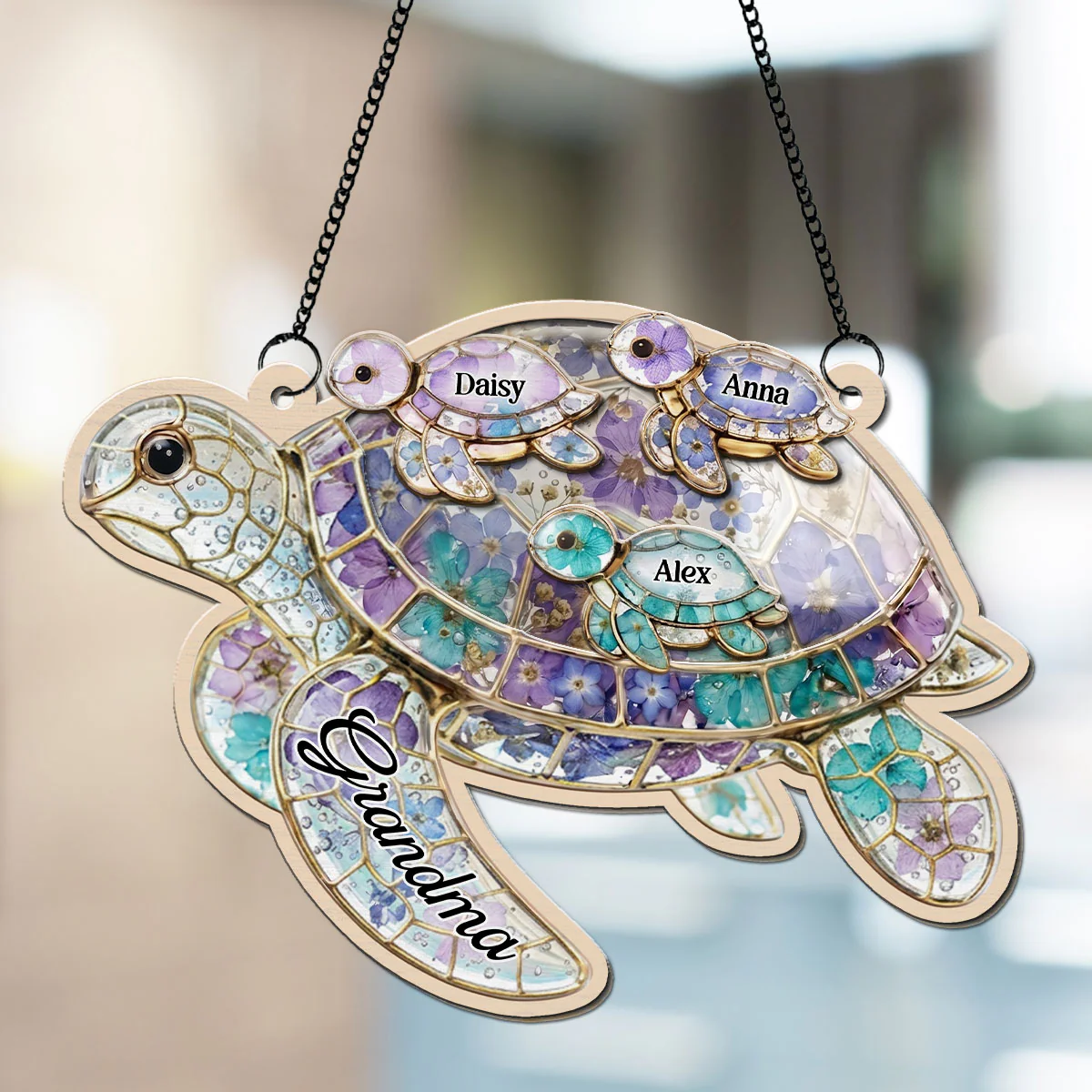 Grandma Sea Turtle - Personalized Custom 3D Effect Suncatcher - Image 4