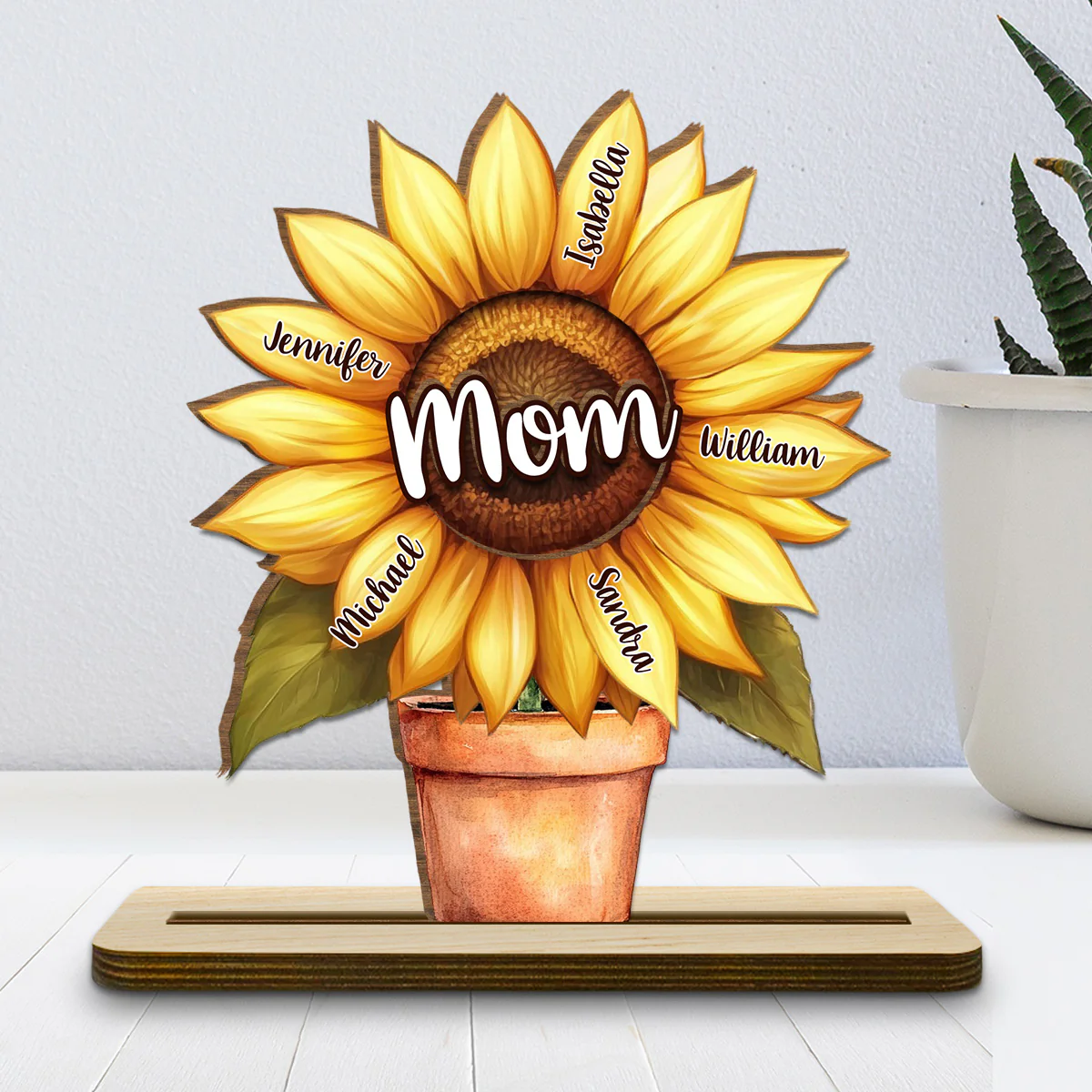 Grandma Sunflower - Personalized Custom 2-Layer Wood Plaque With Flat Base - Image 2