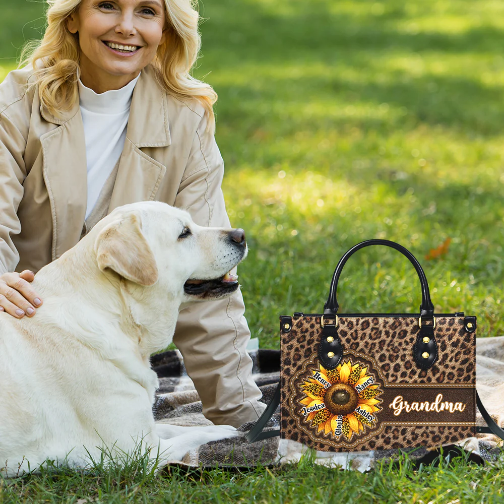 Grandma Sunflower - Personalized Custom Leather Bag - Image 2