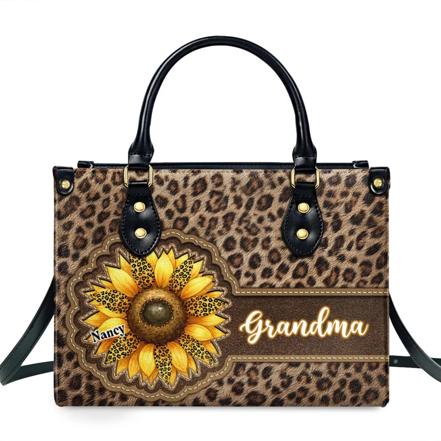Grandma Sunflower - Personalized Custom Leather Bag - Image 7