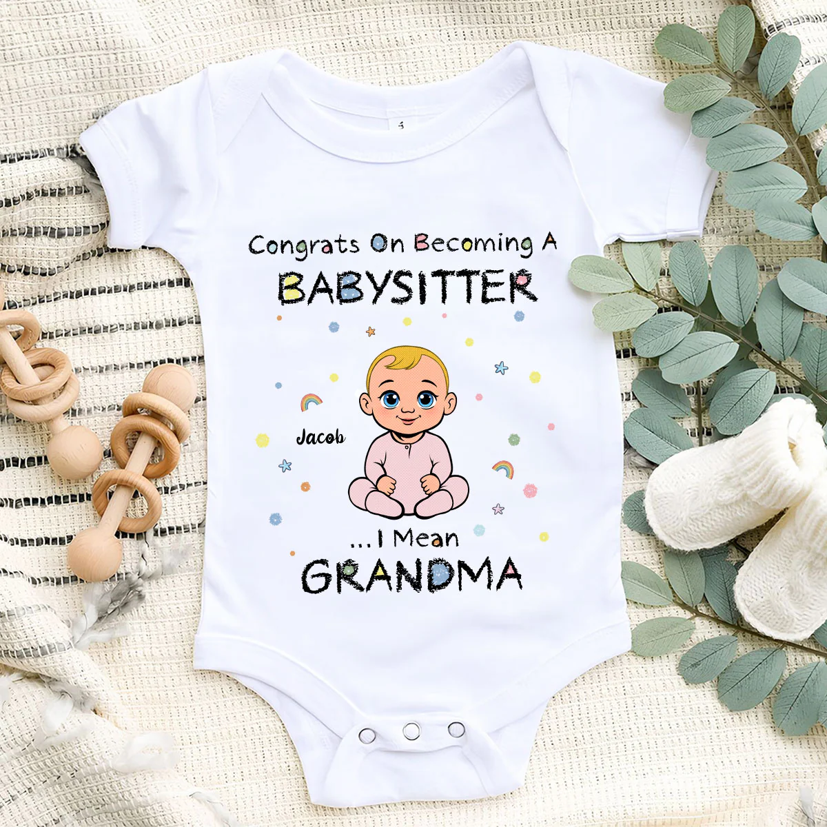 Grandma The Babysitter - Personalized Custom Baby Onesie - Image 2